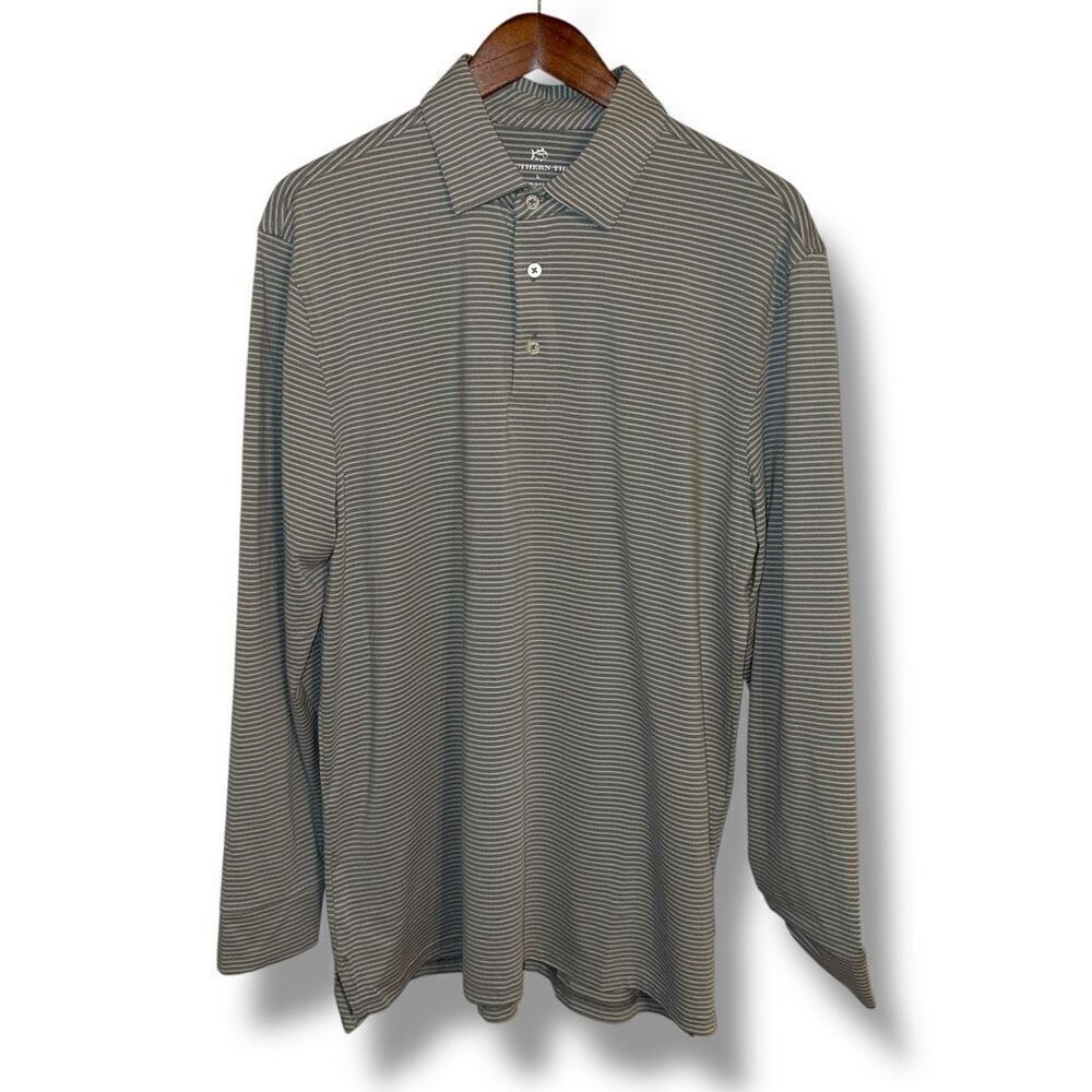 Southern Tide Gray Coast to Trail L/S Performance Polo Shirt Sz L